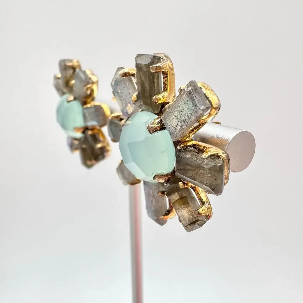 Labradorite Baguette Faceted Chalcedony 925 Sterling Silver Sunburst Earrings - Picture 3 of 14